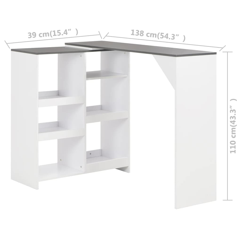 Barbord med flyttbar hylla vit 138x39x110 cm