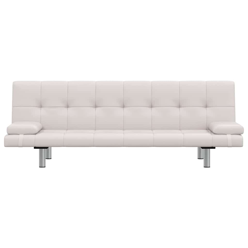 Modern – Bäddsoffa med två kuddar konstläder justerbar gräddvit