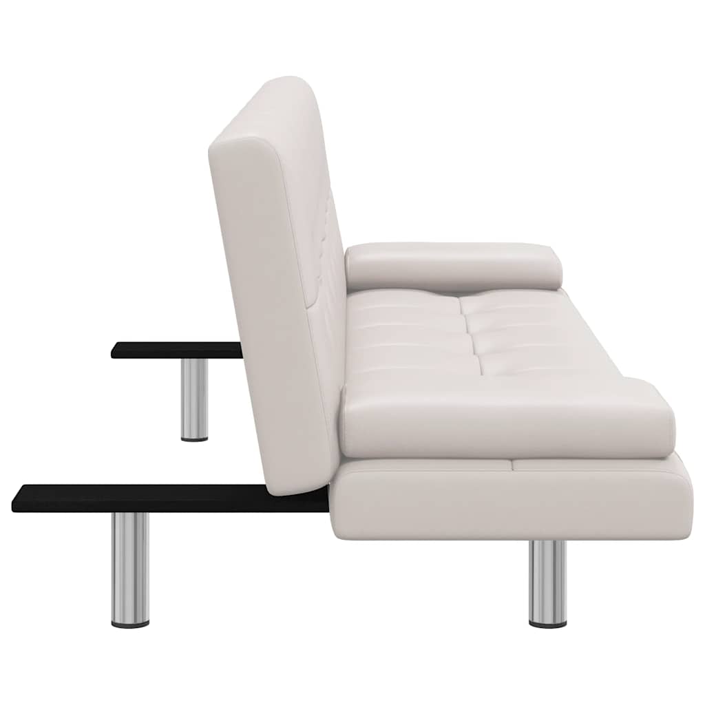 Modern – Bäddsoffa med två kuddar konstläder justerbar gräddvit