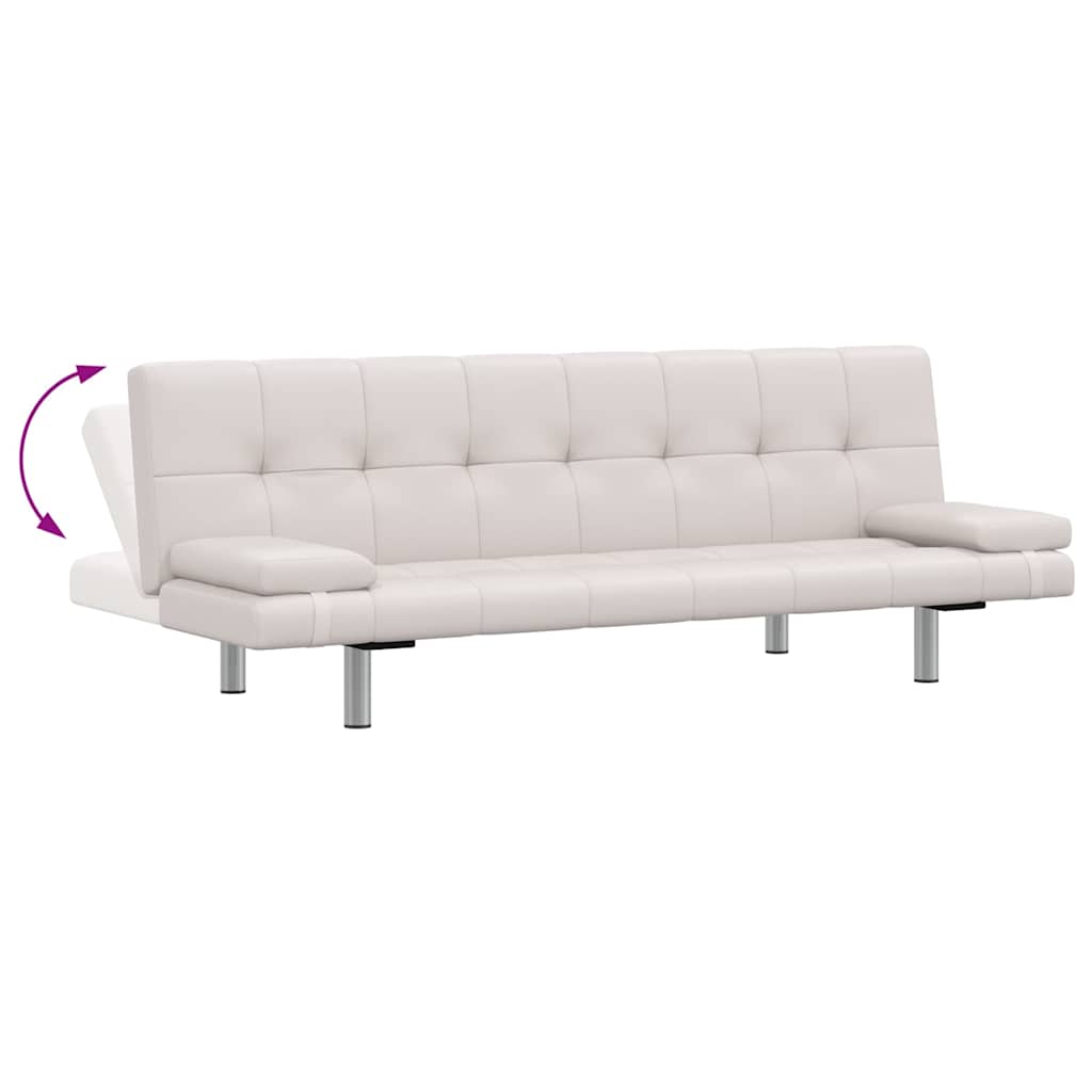 Modern – Bäddsoffa med två kuddar konstläder justerbar gräddvit