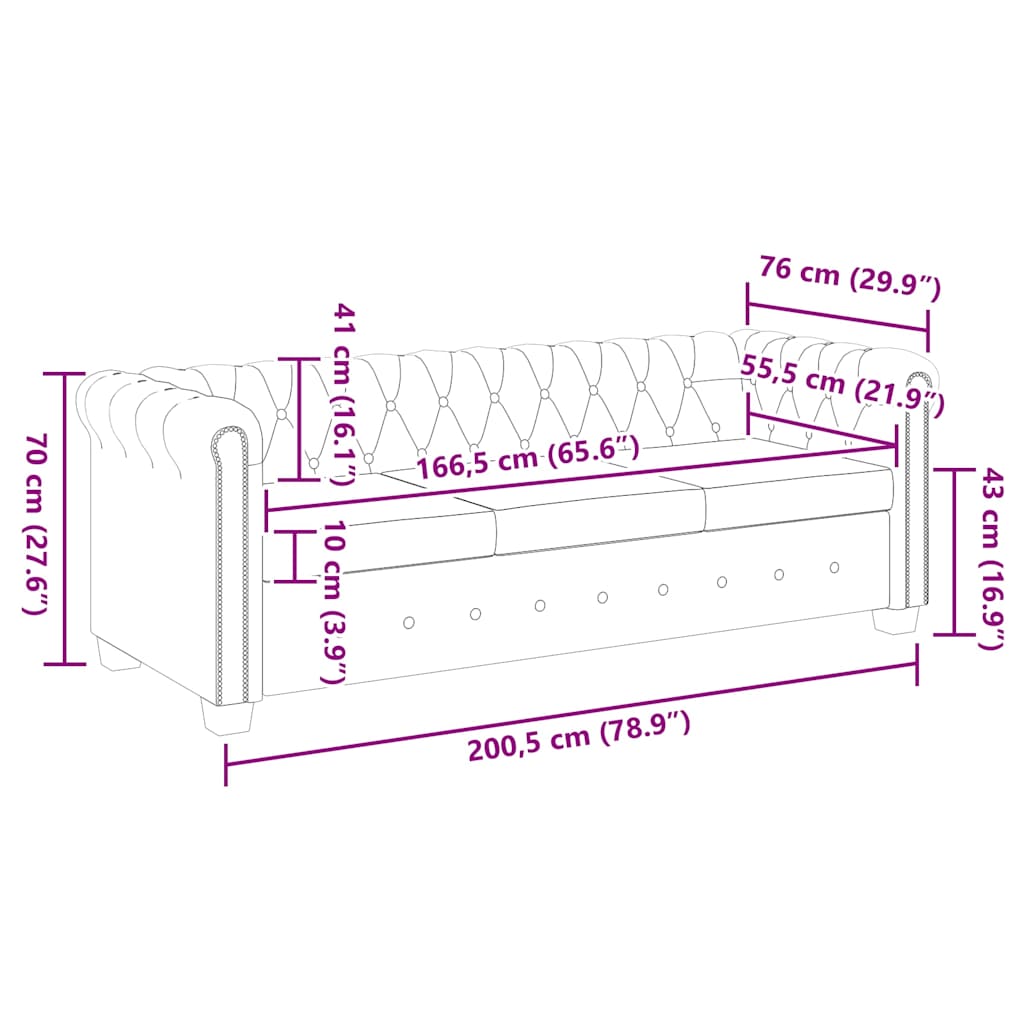 Lusso - Chesterfield 3-sits konstläder svart