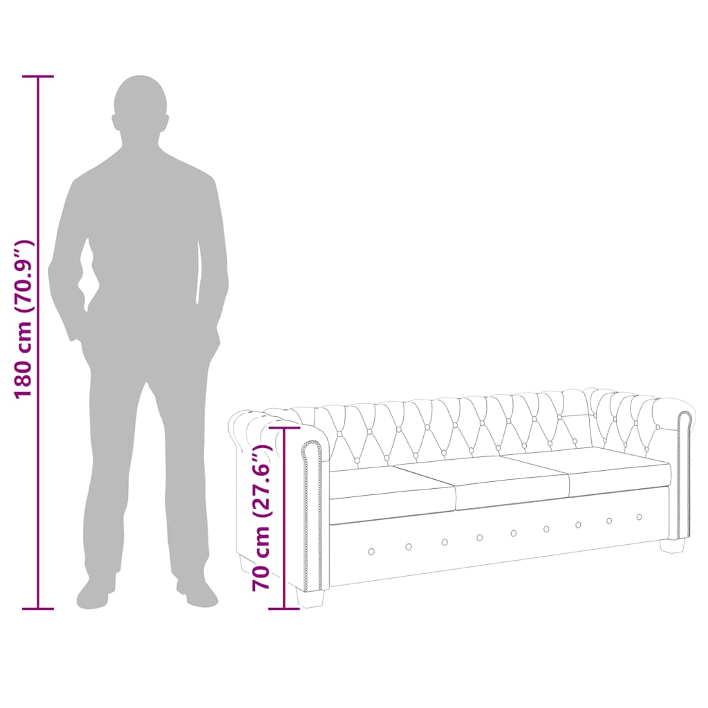 Lusso - Chesterfield 3-sits konstläder svart