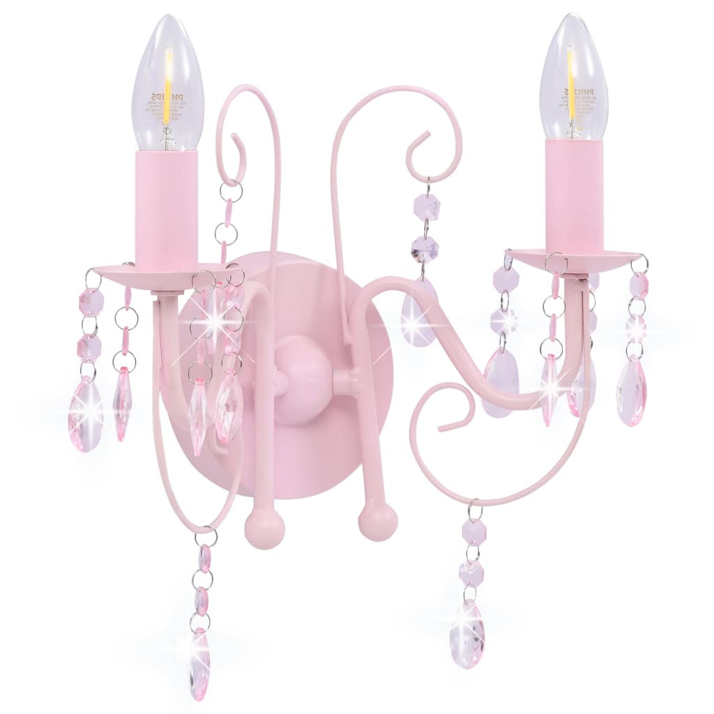 Valexo - Vägglampa med pärlor rosa 2 x E14-lampor