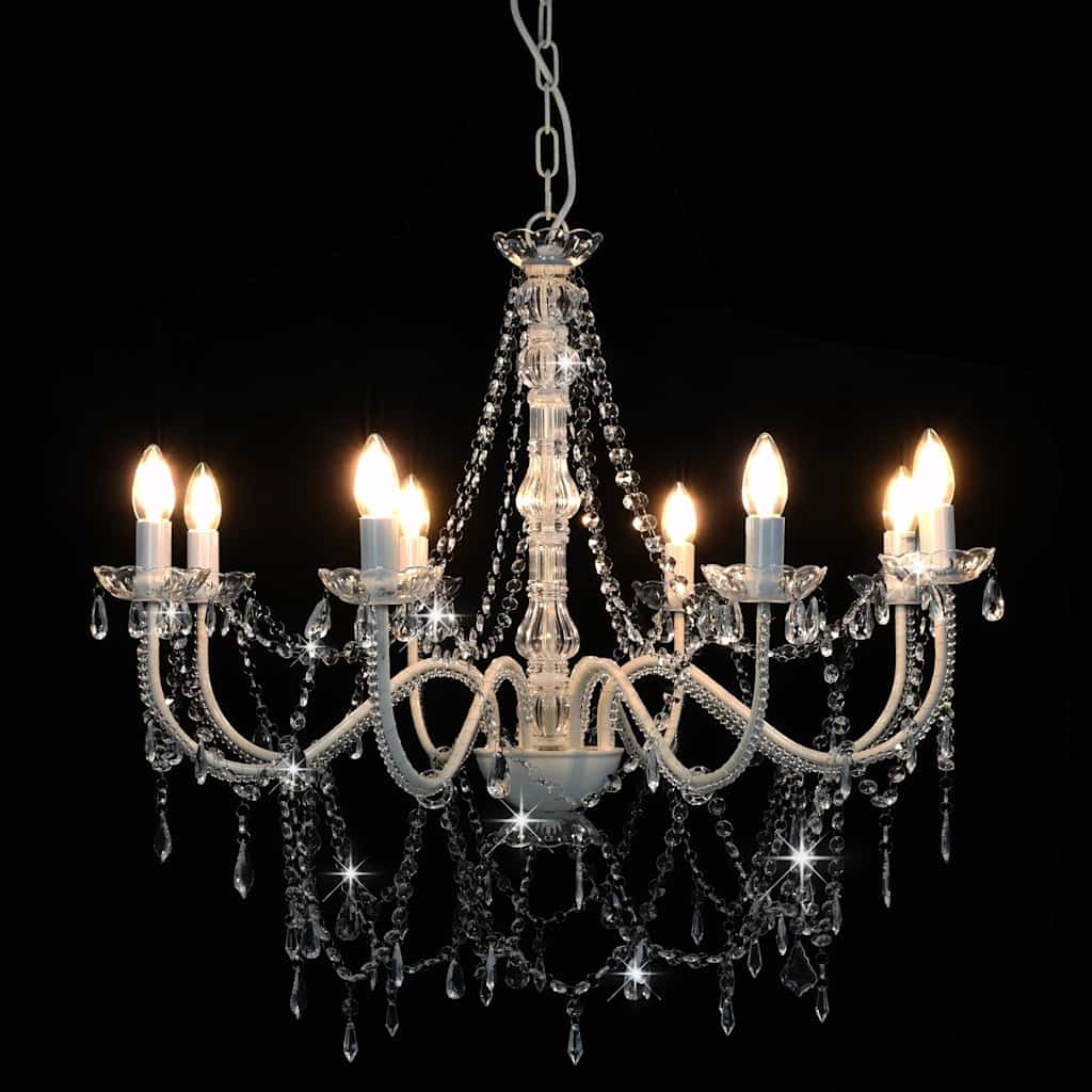 Juvano - Takkrona med pärlor vit 8 x E14-glödlampor