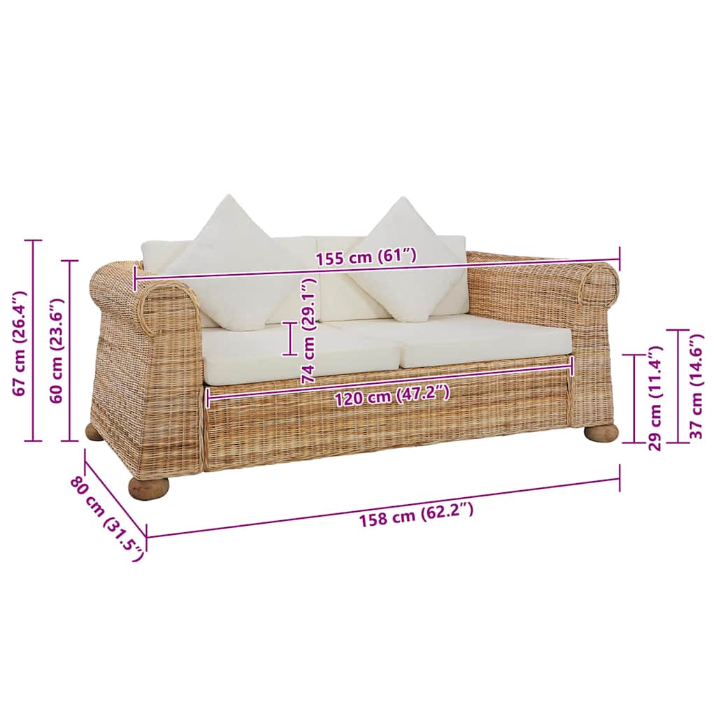 Solvira - 2-sitssoffa med dynor äkta rotting