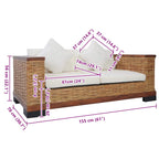 Lunado - 2-sitssoffa med dynor brun äkta rotting