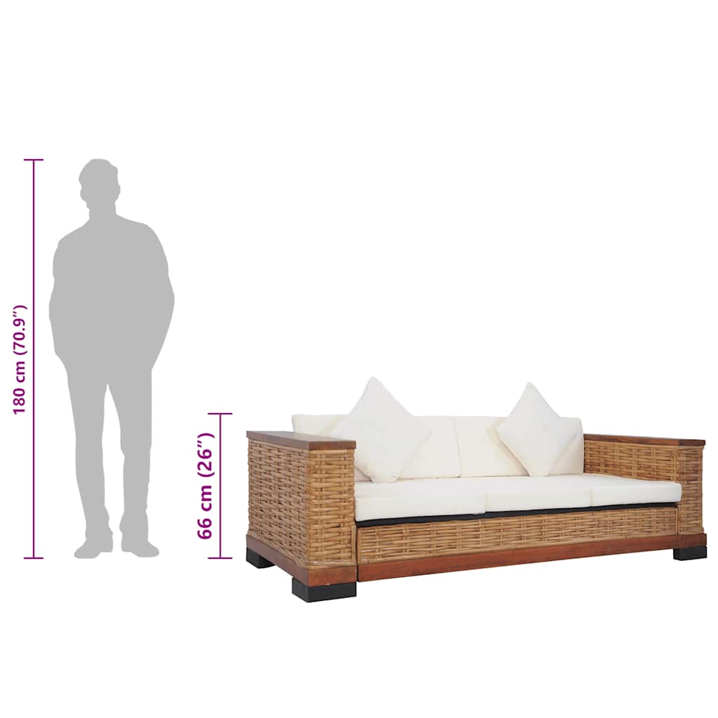 Levanto - 3-sitssoffa med dynor brun äkta rotting