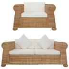 Lorenta - Soffgrupp 2 delar med dynor naturlig rotting