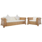 Soffgrupp 2 delar med dynor naturlig rotting