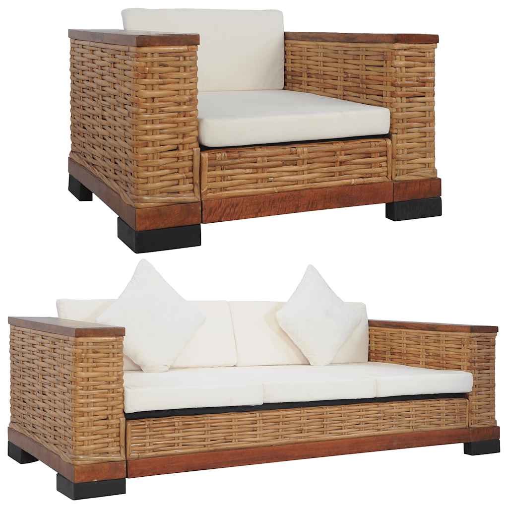 Element - Soffgrupp 2 delar med dynor brun naturlig rotting