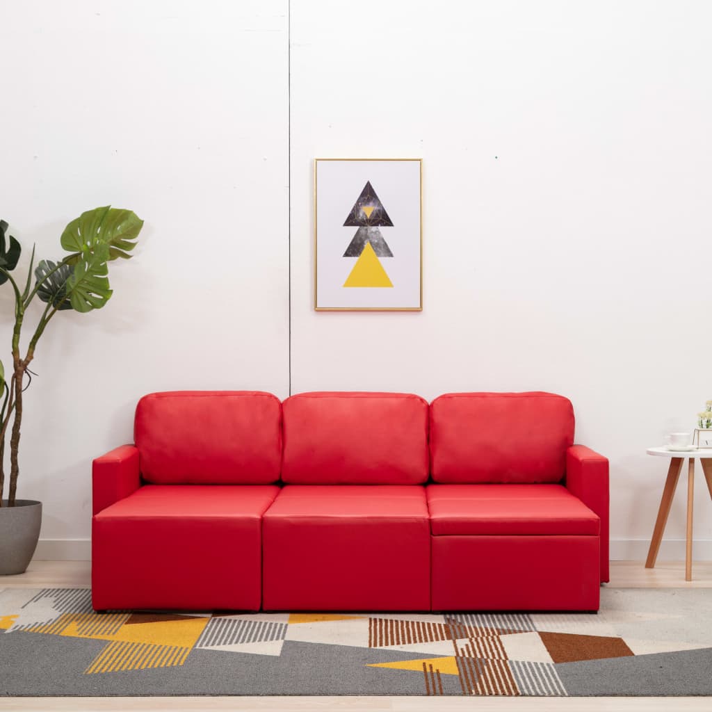 Trivaro - Bäddsoffa modulär 3-sits röd konstläder