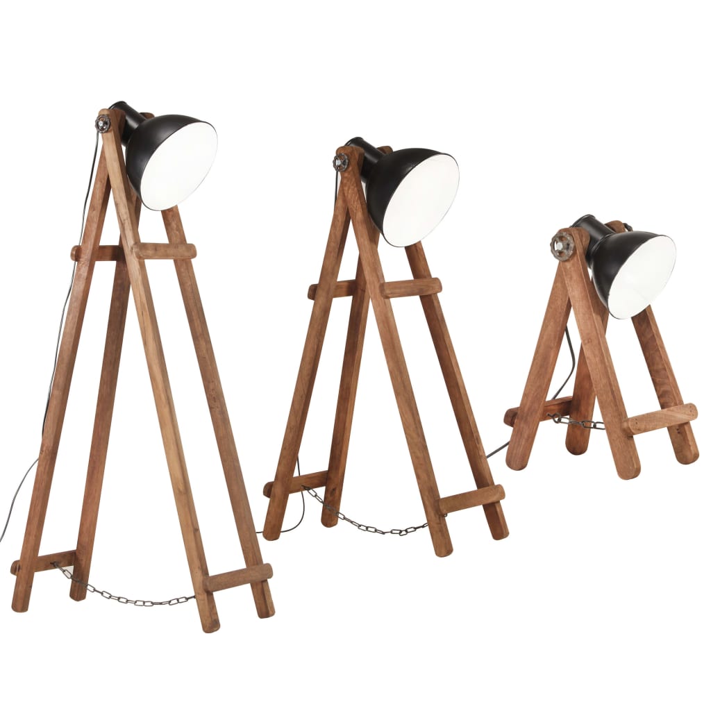 Havula - Golvlampor 3 st svart E27 massivt mangoträ