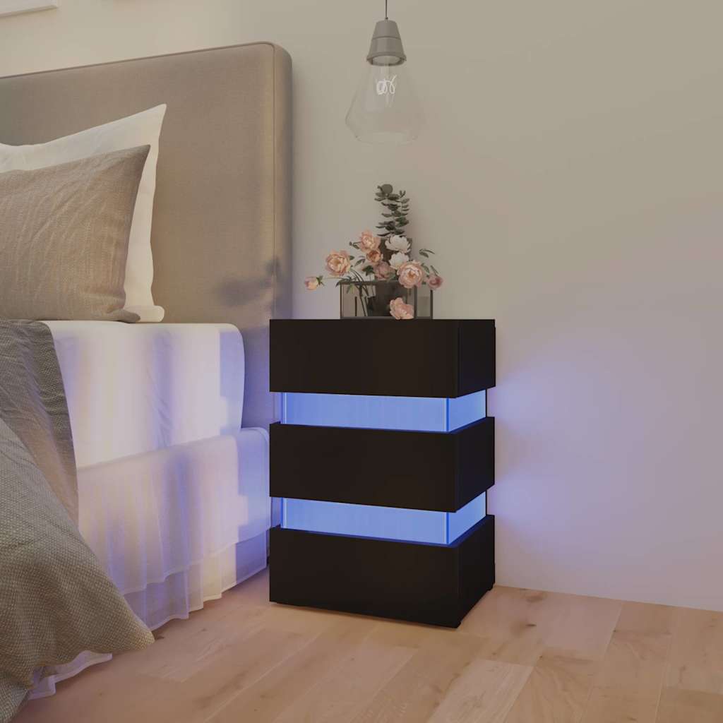 Sarvix - Sängskåp LED svart 45x35x67 cm konstruerat trä