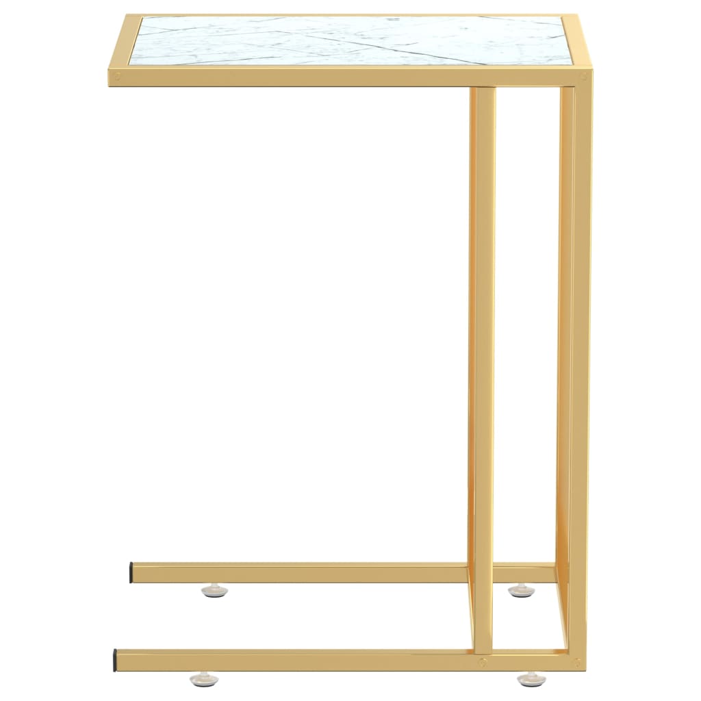 Celmoro - Sidobord till datorbord vit marmor 50x35x65 cm härdat glas