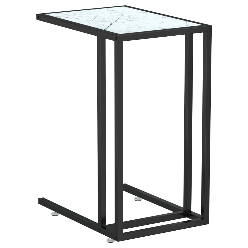 Molestro - Sidobord till datorbord vit marmor 50x35x65 cm härdat glas