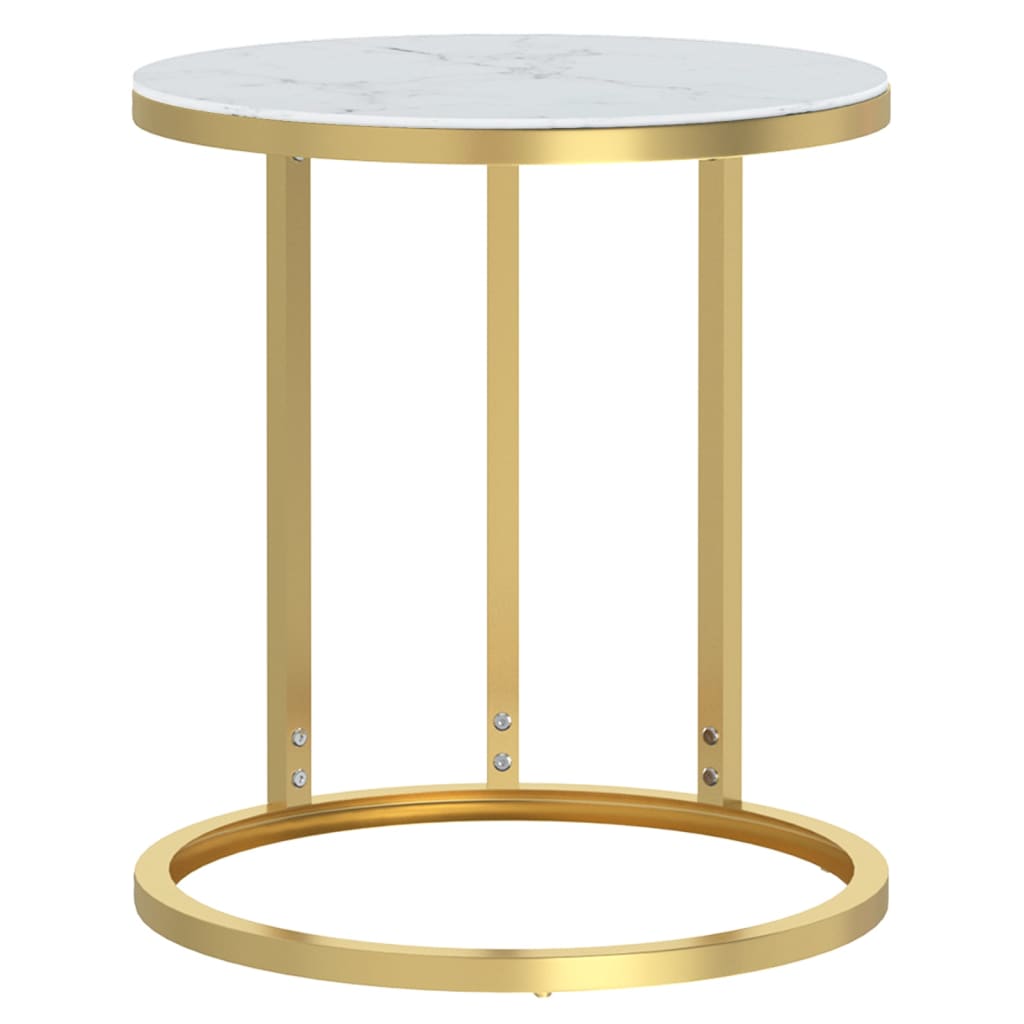 Tanelio - Sidobord guld och vit marmor 45 cm härdat glas