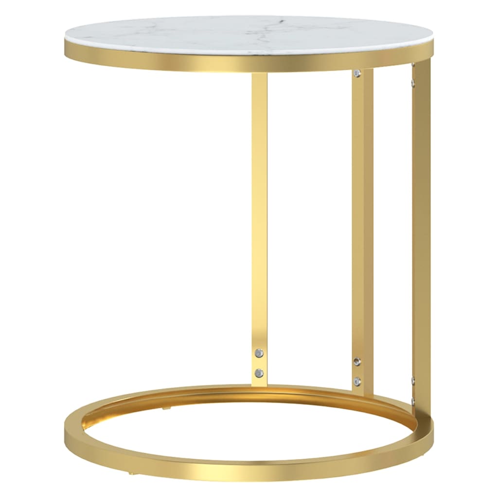Tanelio - Sidobord guld och vit marmor 45 cm härdat glas