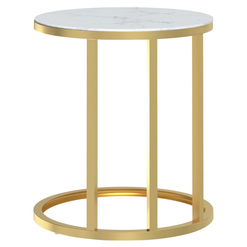 Tanelio - Sidobord guld och vit marmor 45 cm härdat glas