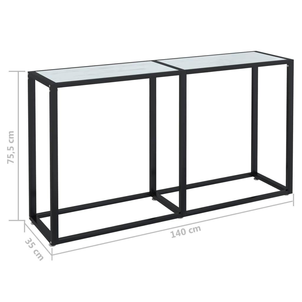 Elvero - Konsolbord vit marmor 140x35x75,5 cm härdat glas