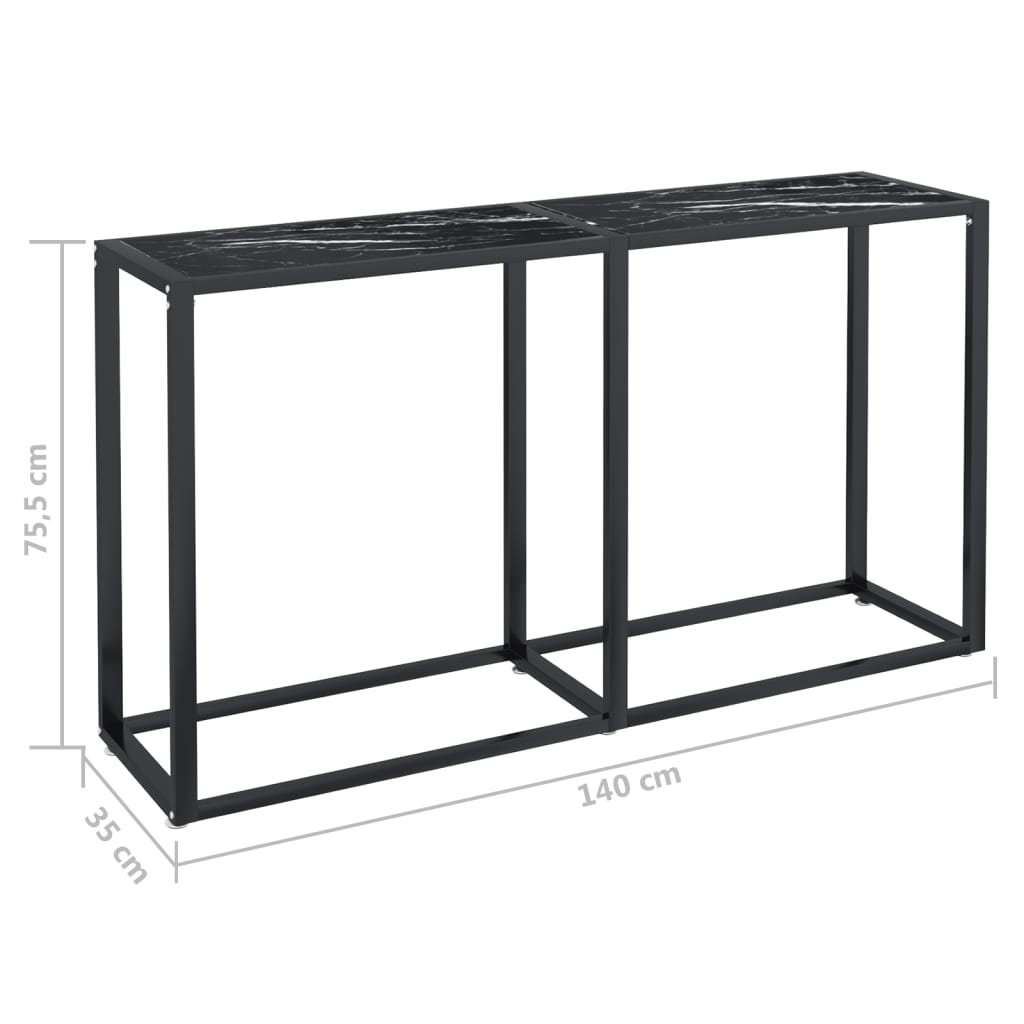 Dalvoro - Konsolbord svart marmor 140x35x75,5 cm härdat glas