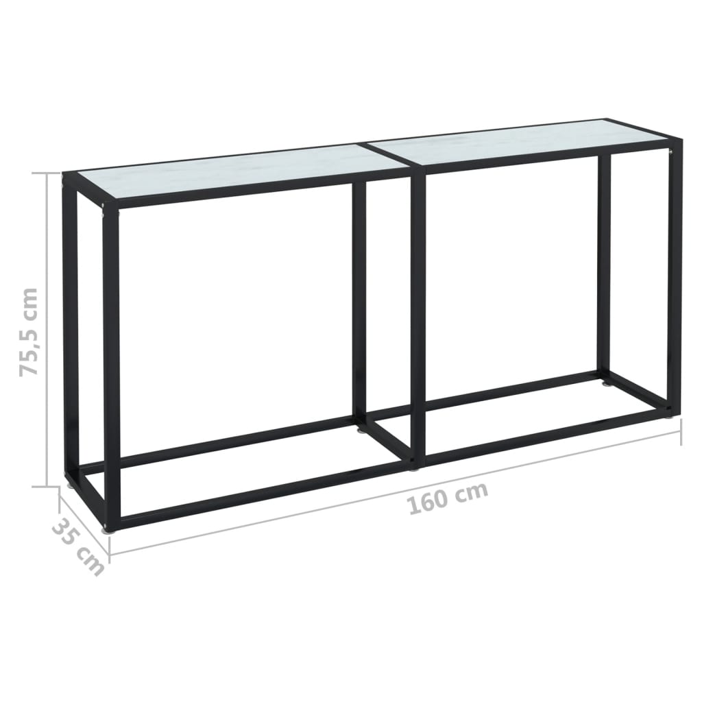 Sarlior - Konsolbord vit marmor 160x35x75,5 cm härdat glas