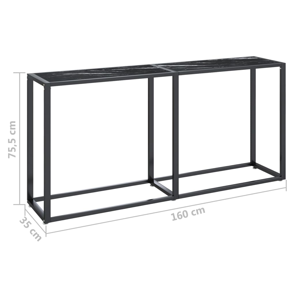 Tolviro - Konsolbord svart marmor 160x35x75,5 cm härdat glas