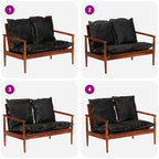 2-sitssoffa äkta läder och massivt akaciaträ svart