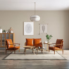 Carvella - Soffgrupp 3-delar äkta läder med massivt akaciaträ brun