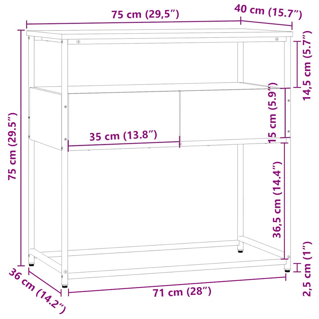 Avlastningsbord grå sonoma-ek 75x40x75 cm konstruerat trä