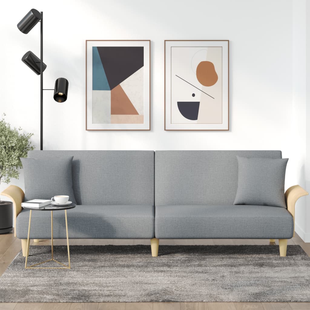 Bäddsoffa med armstöd ljusgrå tyg