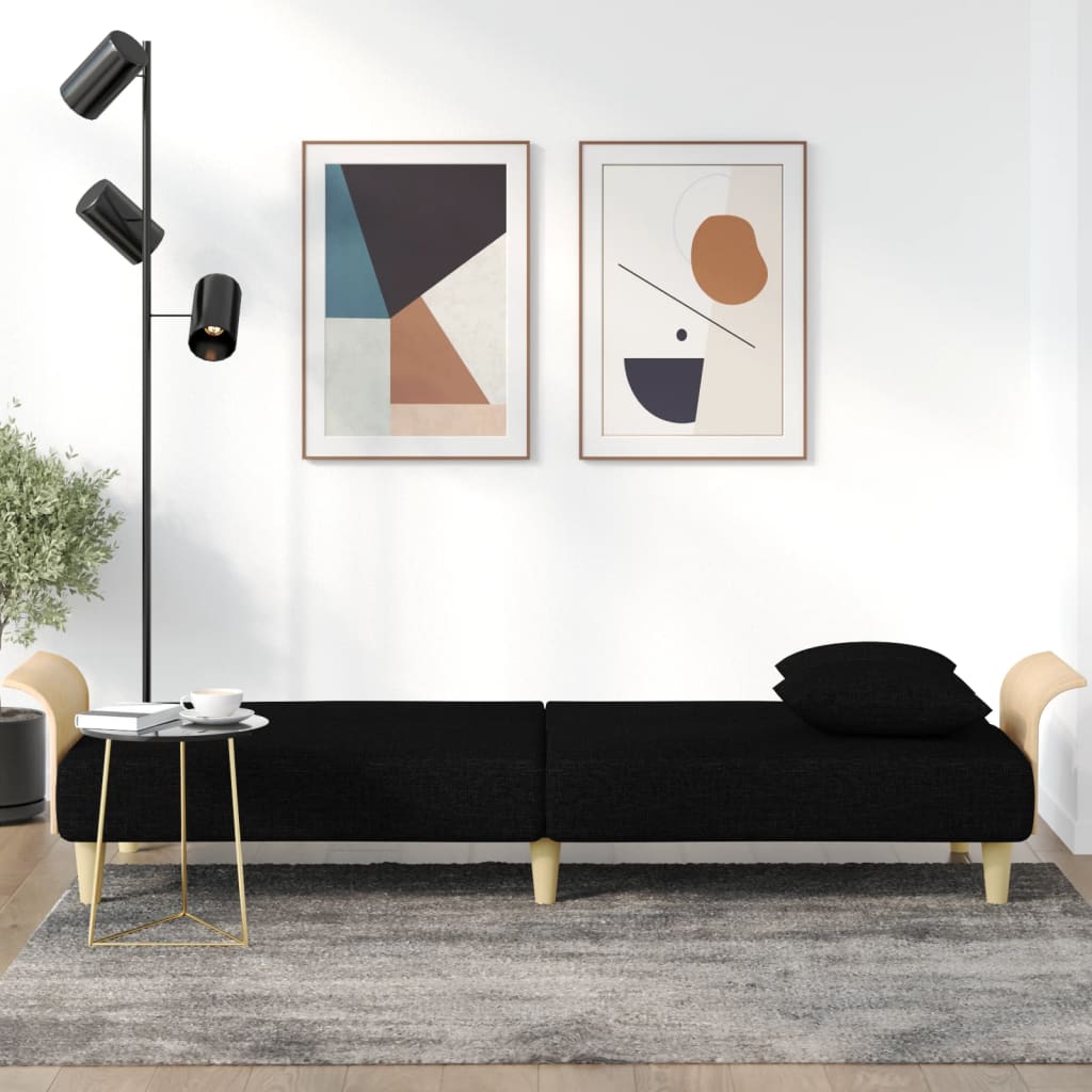 Bäddsoffa med armstöd svart tyg