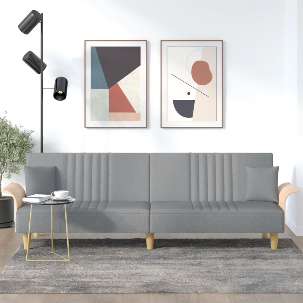 Bäddsoffa med armstöd ljusgrå tyg