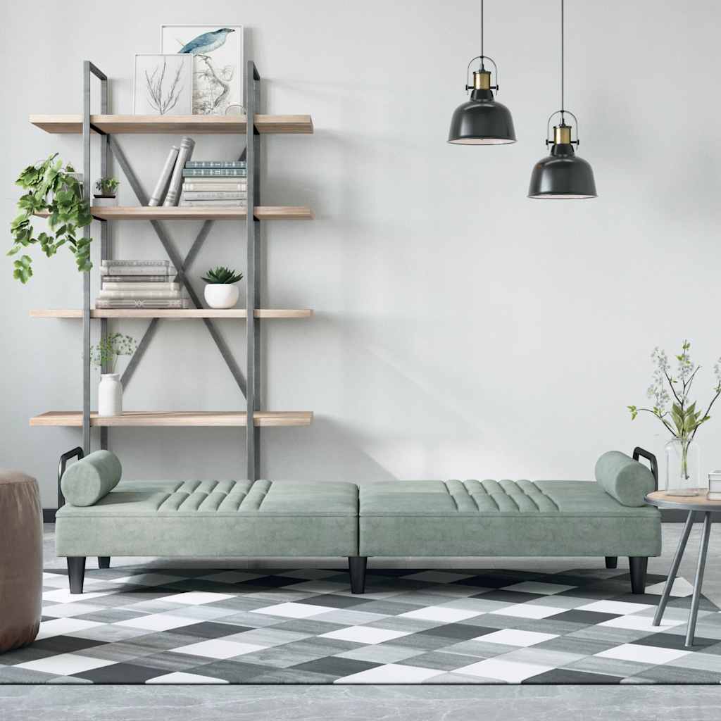 Bäddsoffa med armstöd ljusgrå sammet