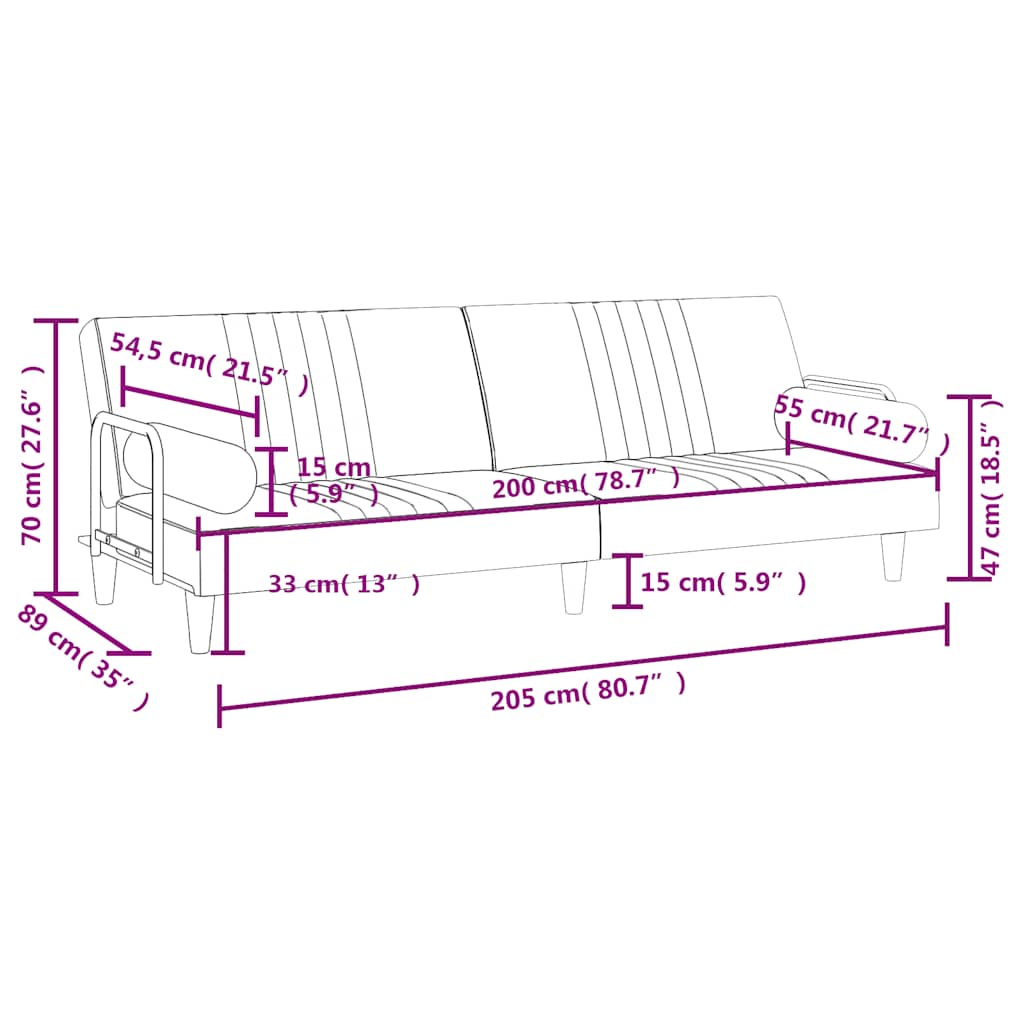 Bäddsoffa med armstöd ljusgrå sammet