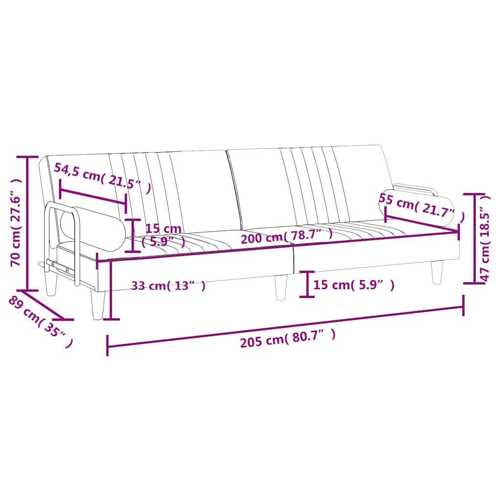 Bäddsoffa med armstöd mörkgrå sammet