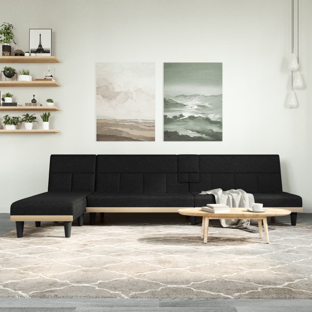 Denaro - L-formad bäddsoffa svart 255x140x70 cm tyg