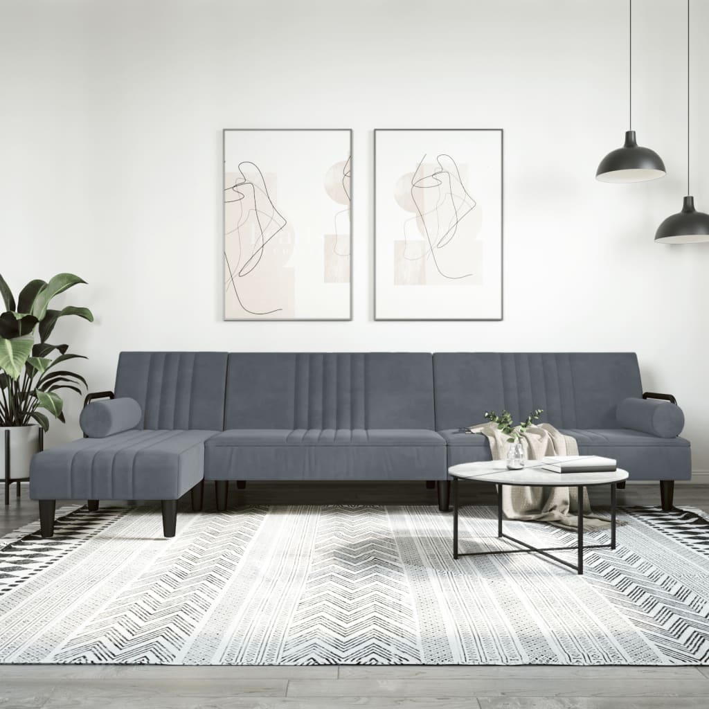 Volerno - L-formad bäddsoffa mörkgrå 260x140x70 cm sammet
