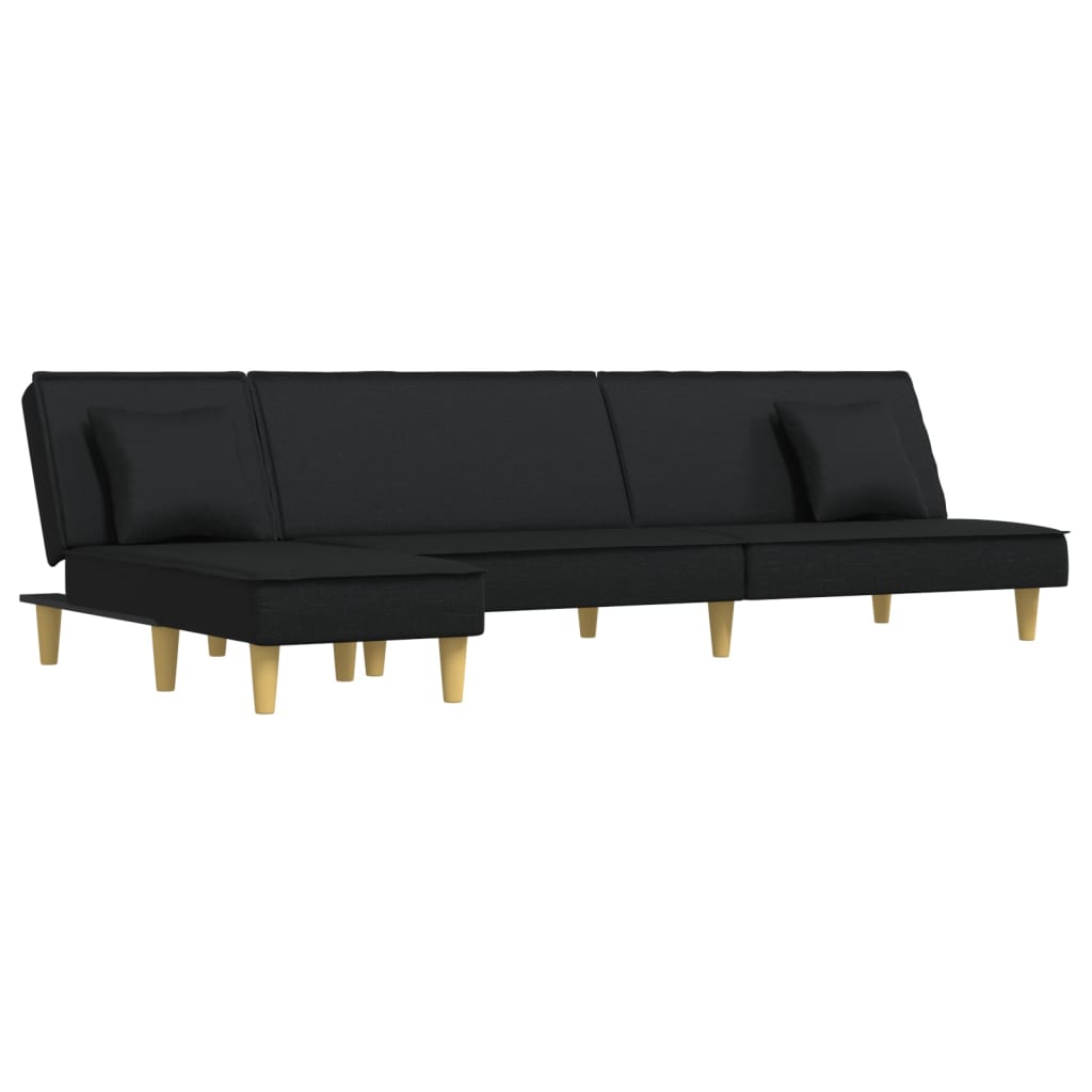 Rovento - L-formad bäddsoffa svart 255x140x70 cm tyg