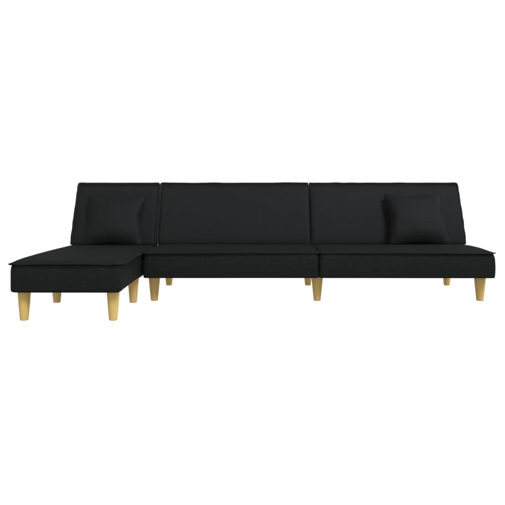 Rovento - L-formad bäddsoffa svart 255x140x70 cm tyg