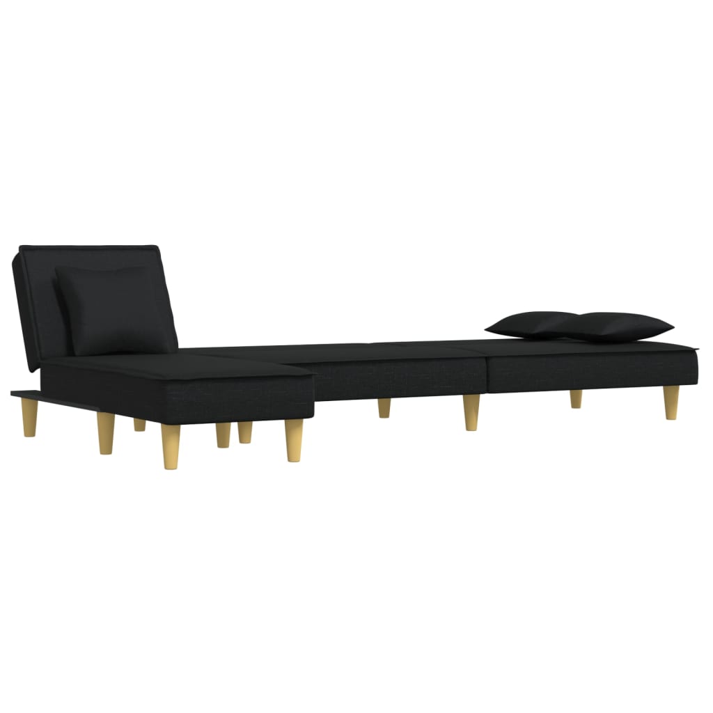 Rovento - L-formad bäddsoffa svart 255x140x70 cm tyg