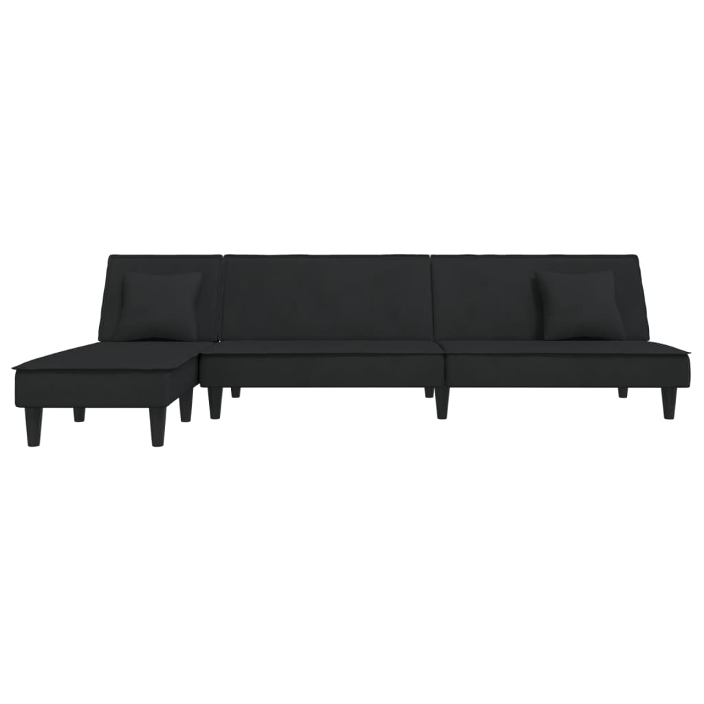 Solvira - L-formad bäddsoffa svart 255x140x70 cm sammet