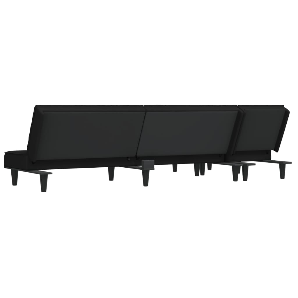 Solvira - L-formad bäddsoffa svart 255x140x70 cm sammet