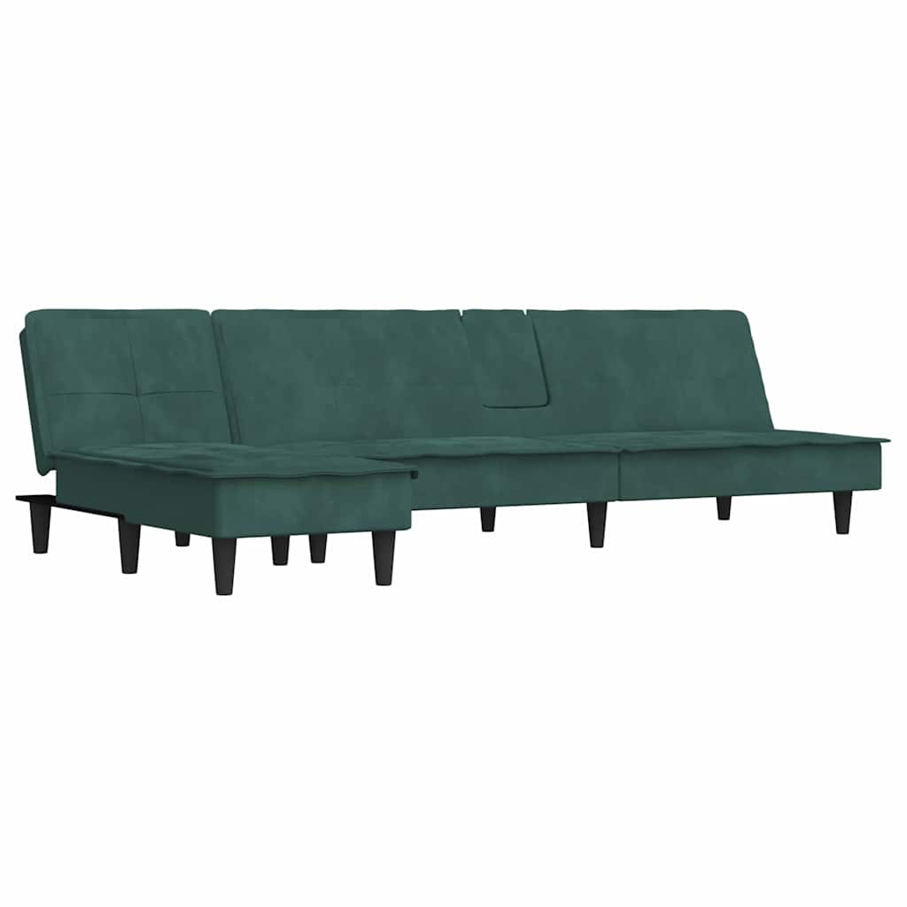 Doretti - L-formad bäddsoffa mörkgrön 255x140x70 cm sammet