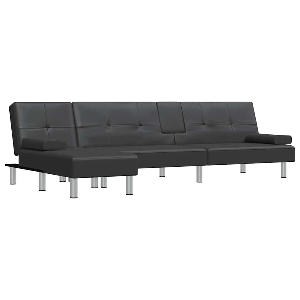 Aureon - L-formad bäddsoffa svart 255x140x70 cm konstläder