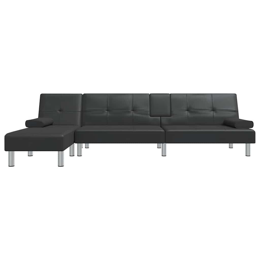 Aureon - L-formad bäddsoffa svart 255x140x70 cm konstläder