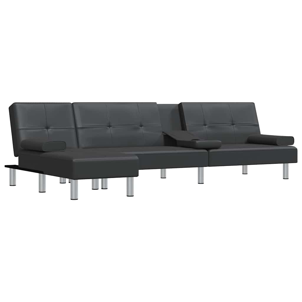 Aureon - L-formad bäddsoffa svart 255x140x70 cm konstläder