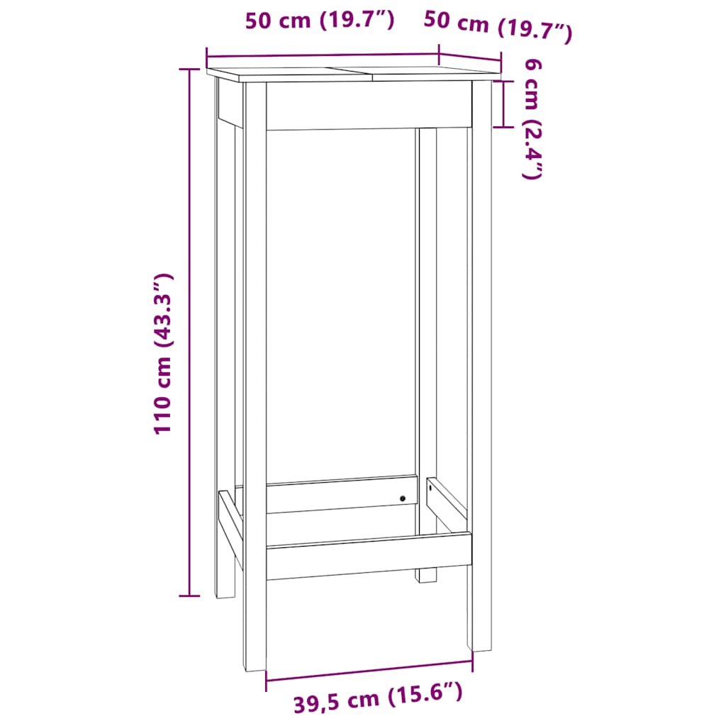 Barbord vit 50x50x110 cm massiv furu