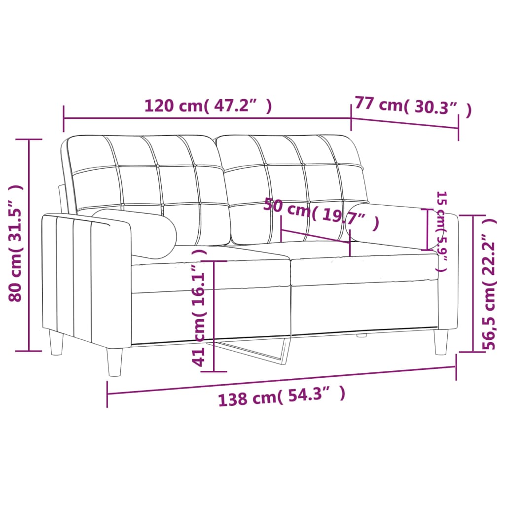 Lerivo - 2-sits soffa med prydnadskuddar gräddvit 120 cm tyg