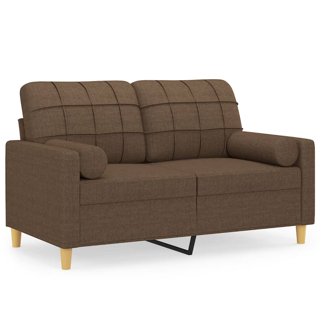 2-sits soffa med prydnadskuddar brun 120 cm tyg