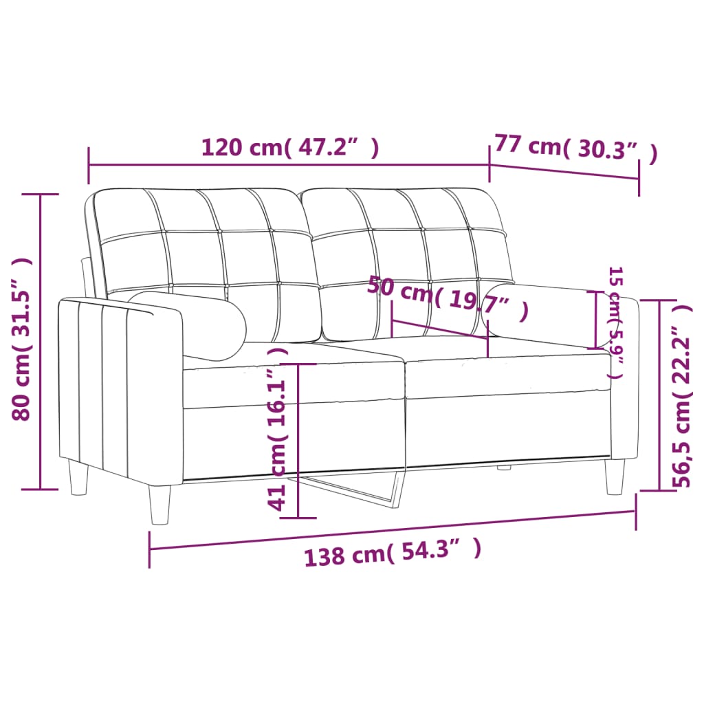 Cerano - 2-sits soffa med prydnadskuddar svart 120 cm tyg